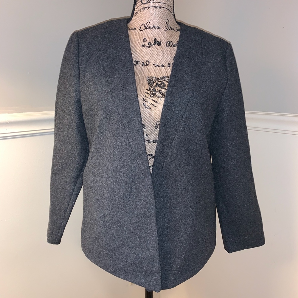 KATE SPADE SATURDAY Gray Behind the Seams Open Front Blazer L NWT